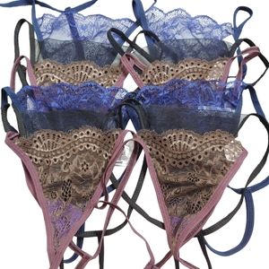 CHUNS Black Blue Purple Lace Thong Bundle Size Large New Without Tags 12 For $23